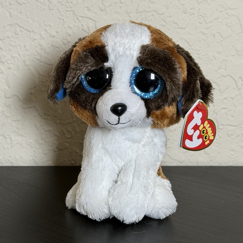 Ty Beanie Boos Duke Saint Bernard Dog Plush Stuffed Animal Blue Glitter Eyes 6"